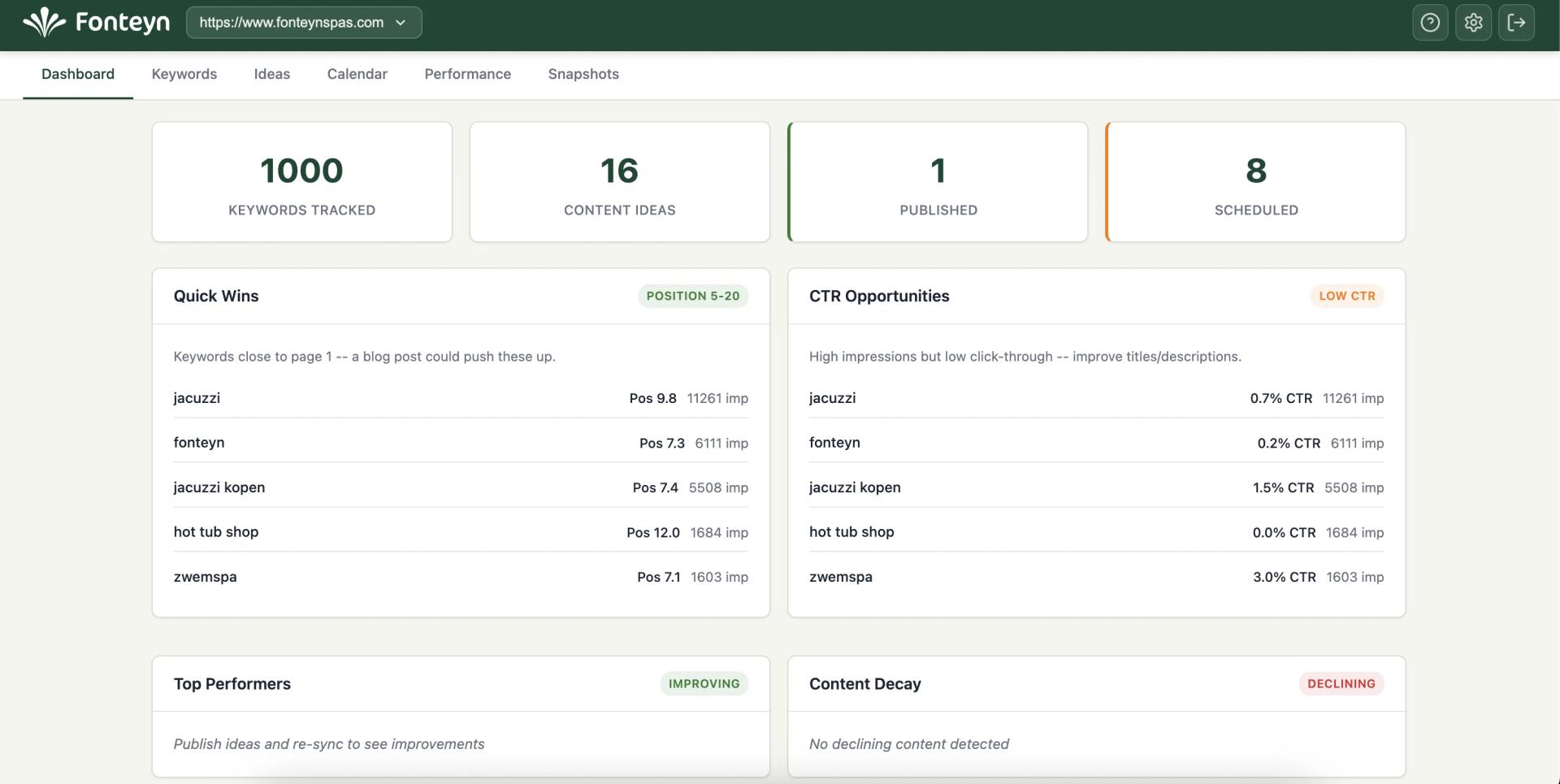 Fonteyn SEO dashboard